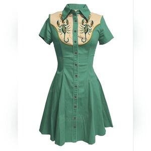BoozeLele Western Dress – Scorpion & Cactus Embroidery – Cyan – Size XL